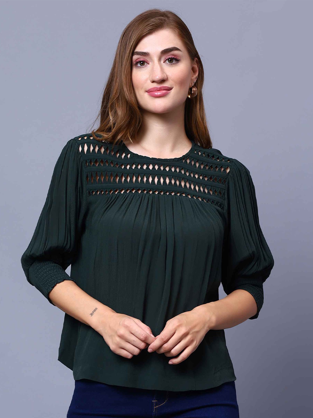 

Amagyaa Puff Sleeve Georgette Top, Green