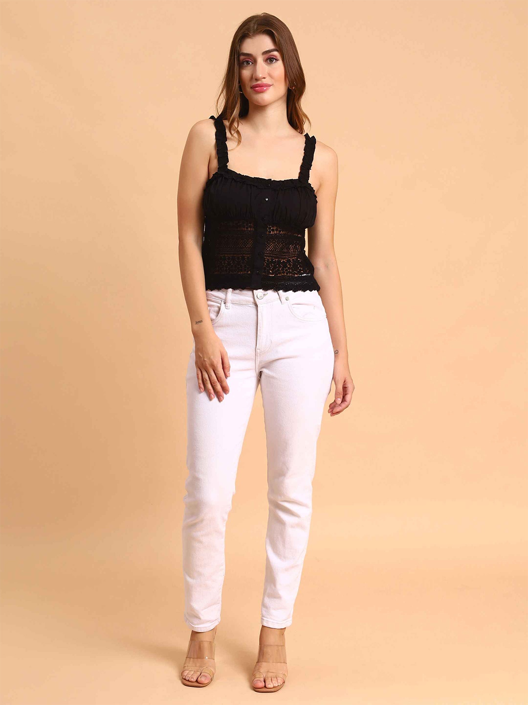 

Amagyaa Self Design Cotton Chambray Top, Black