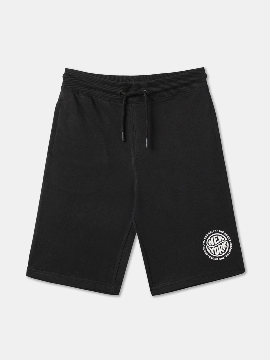

R&B Boys Mid-Rise Cotton Shorts, Black