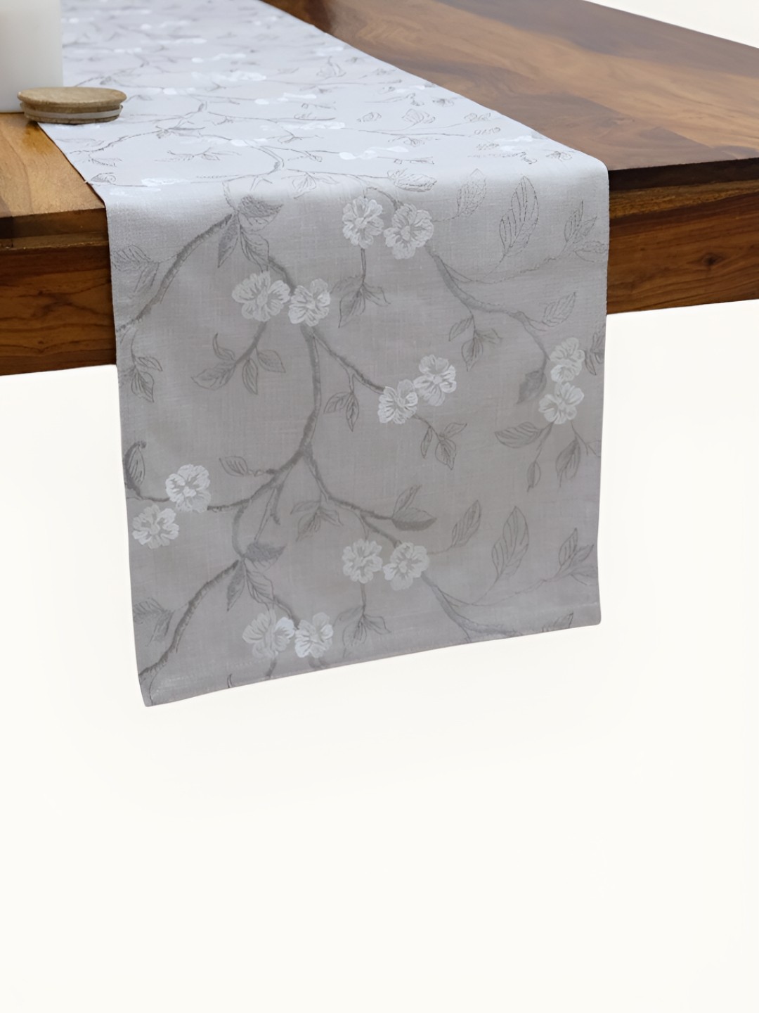

DESIGN GAATHA Grey & White Floral Embroidered Rectangle Table Runner