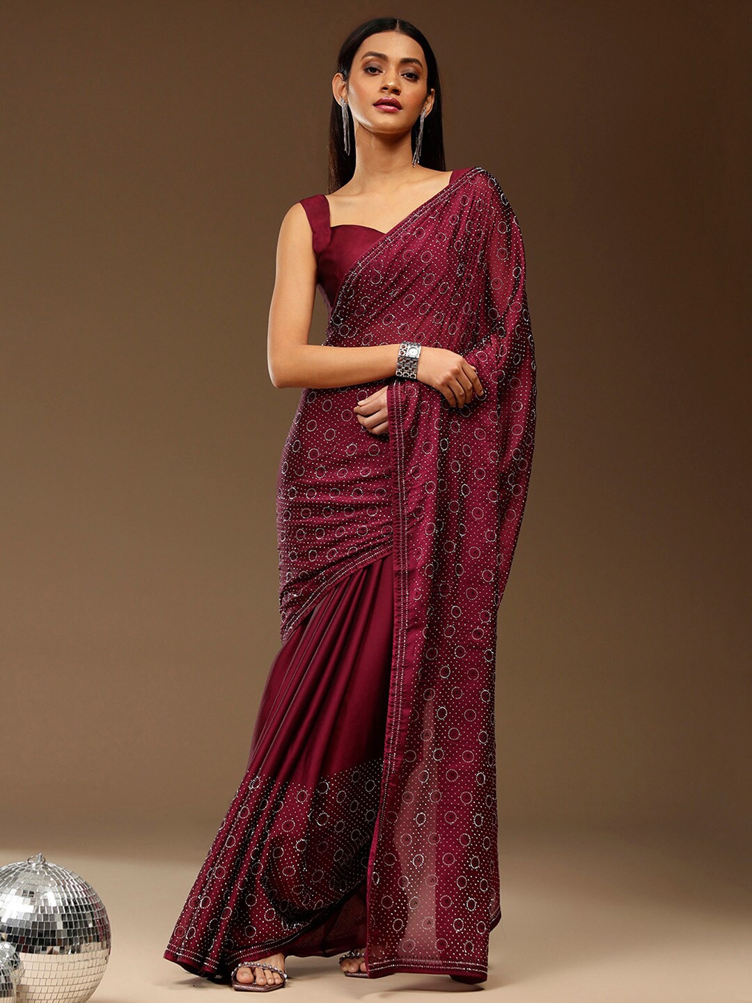 Sangria Magenta Embellished Pure Georgette Saree