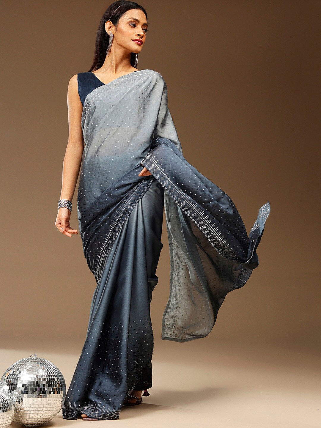 

Sangria Grey Embellished Pure Georgette Saree