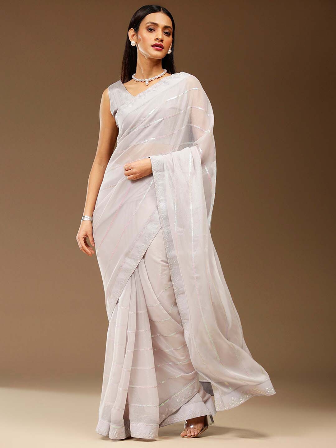 

Sangria Ethnic Embellished Party Chiffon Saree, Grey