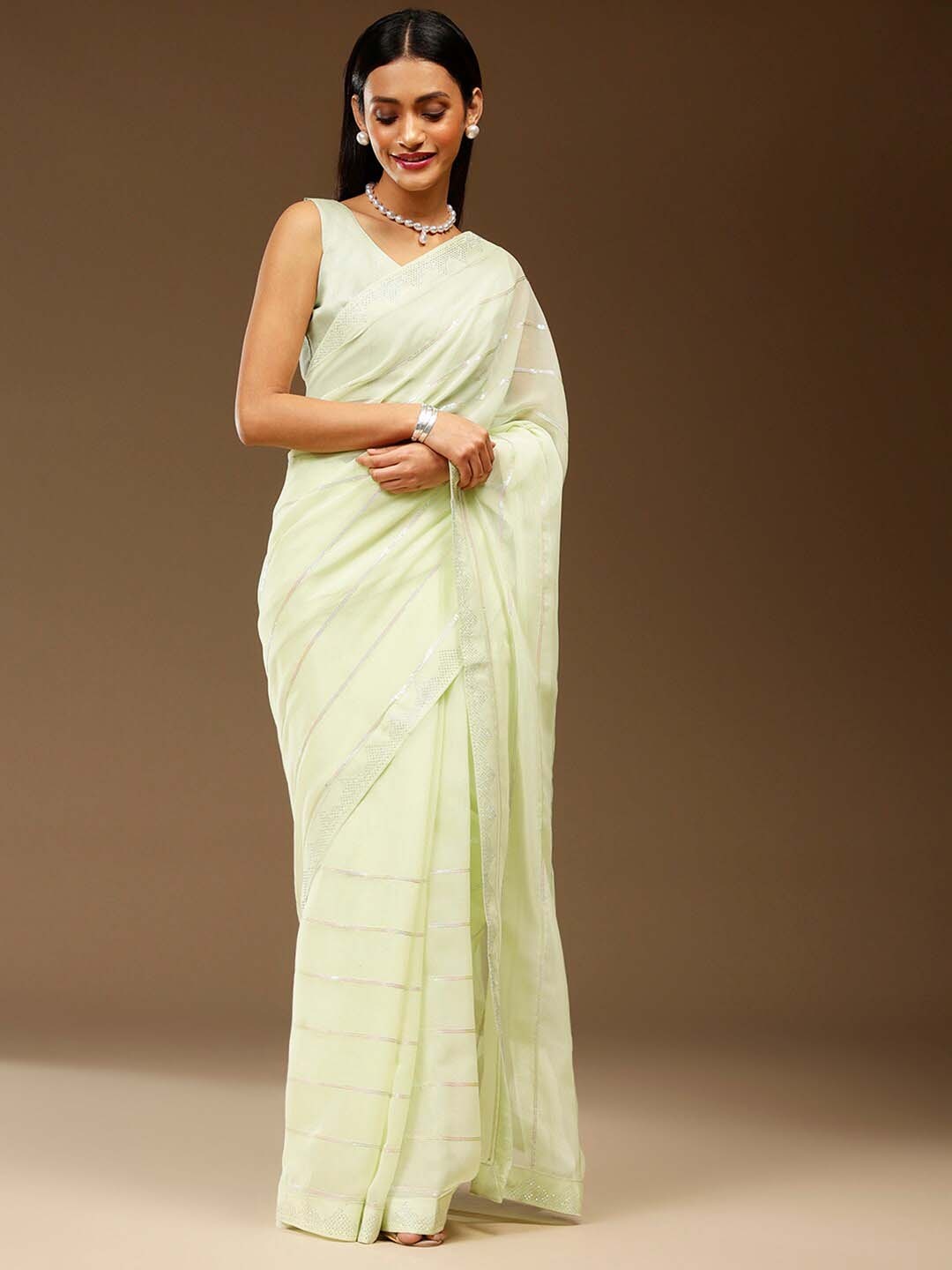

Sangria Embellished Party Chiffon Saree, Green