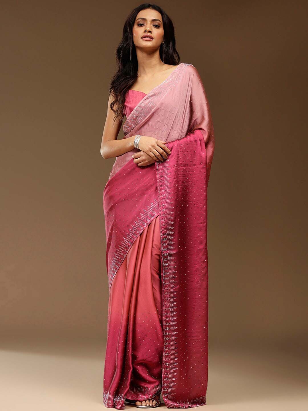 

Sangria Embellished Georgette Party Saree, Pink