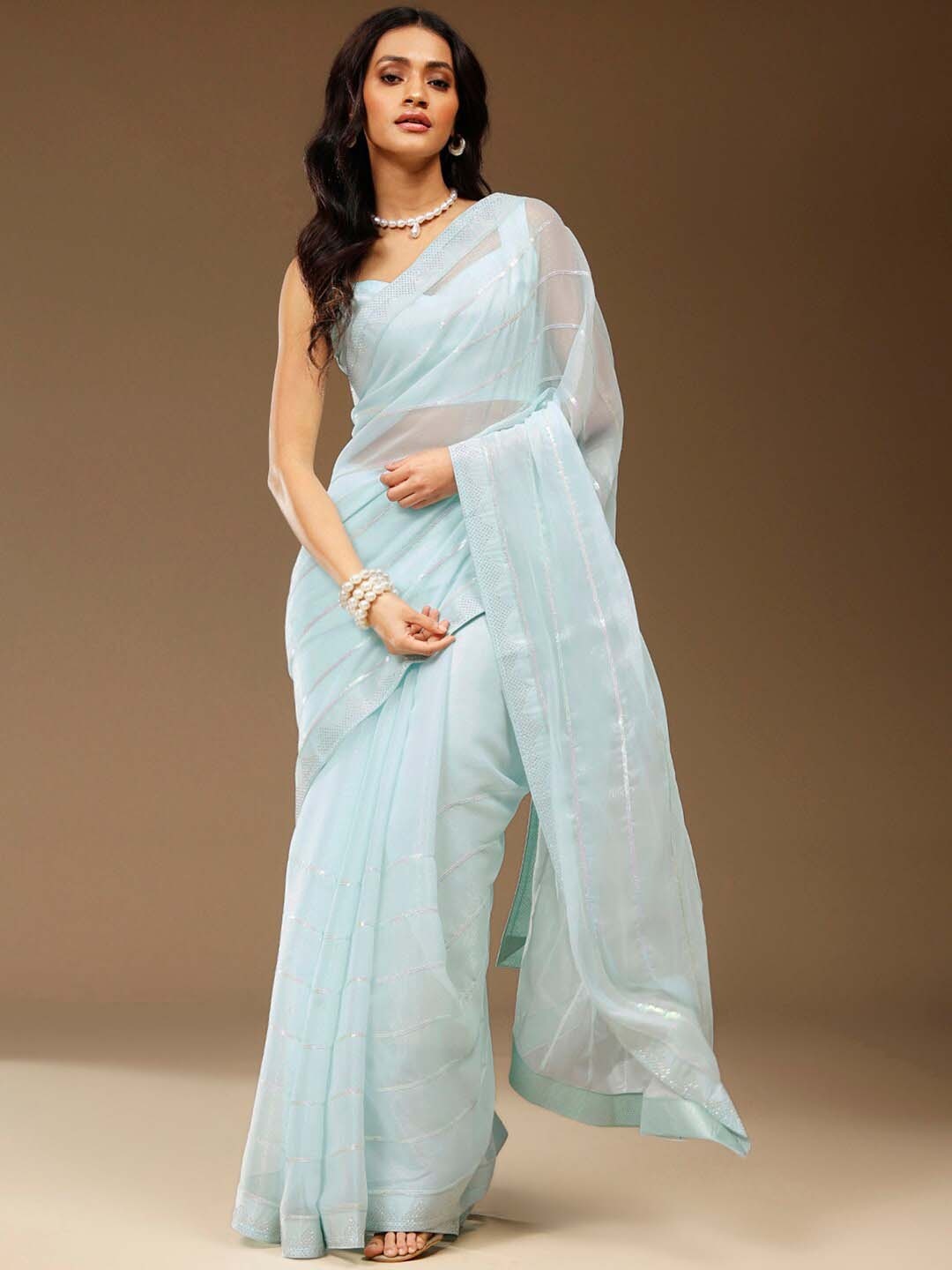 

Sangria Embellished Chiffon Party Saree, Blue