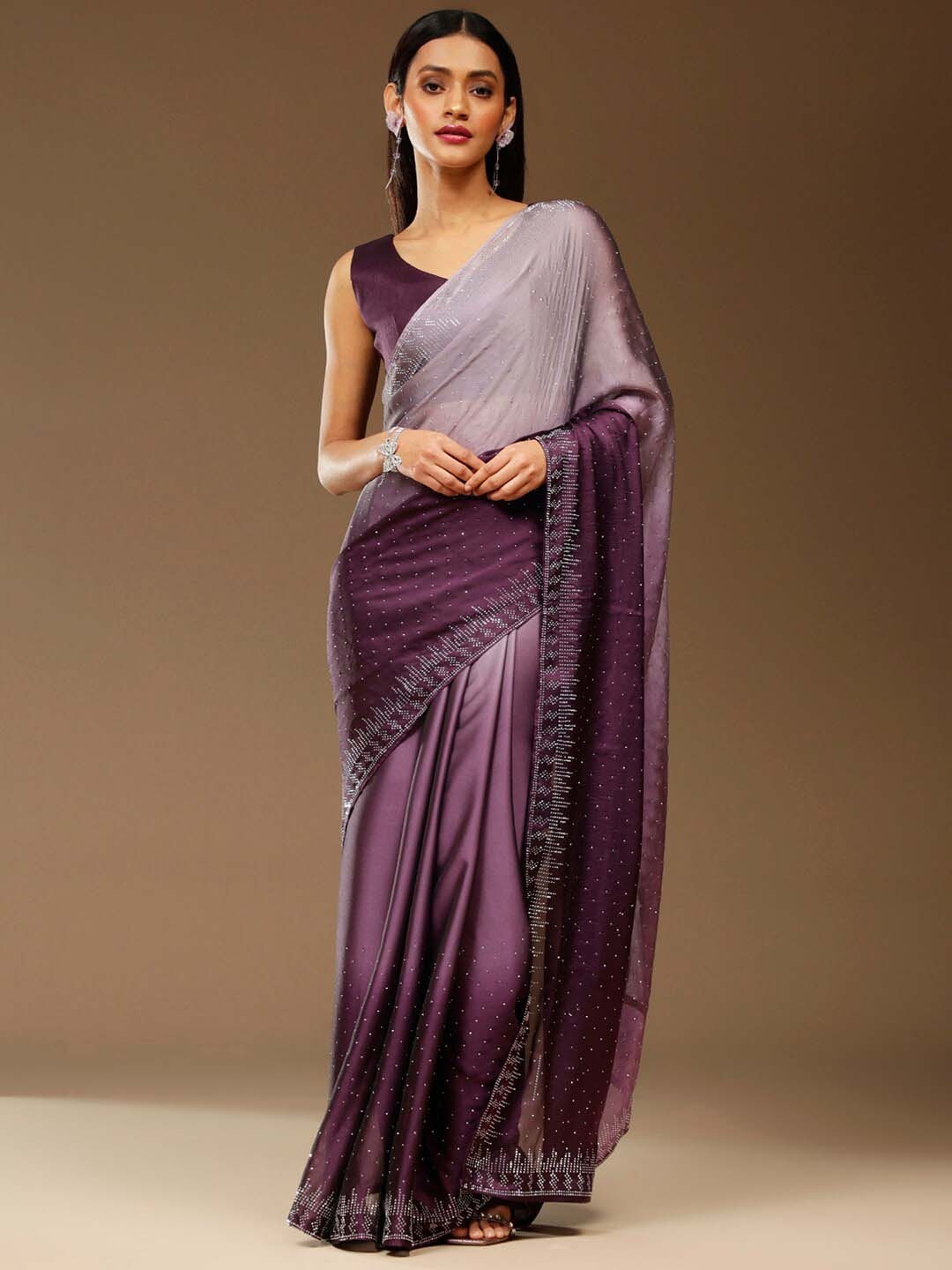 

Sangria Embellished Georgette Party Saree, Purple