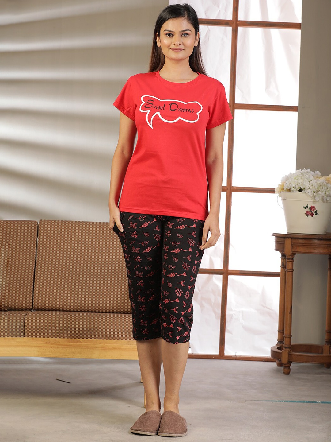 

BAESD Graphic Printed Night Suit, Red
