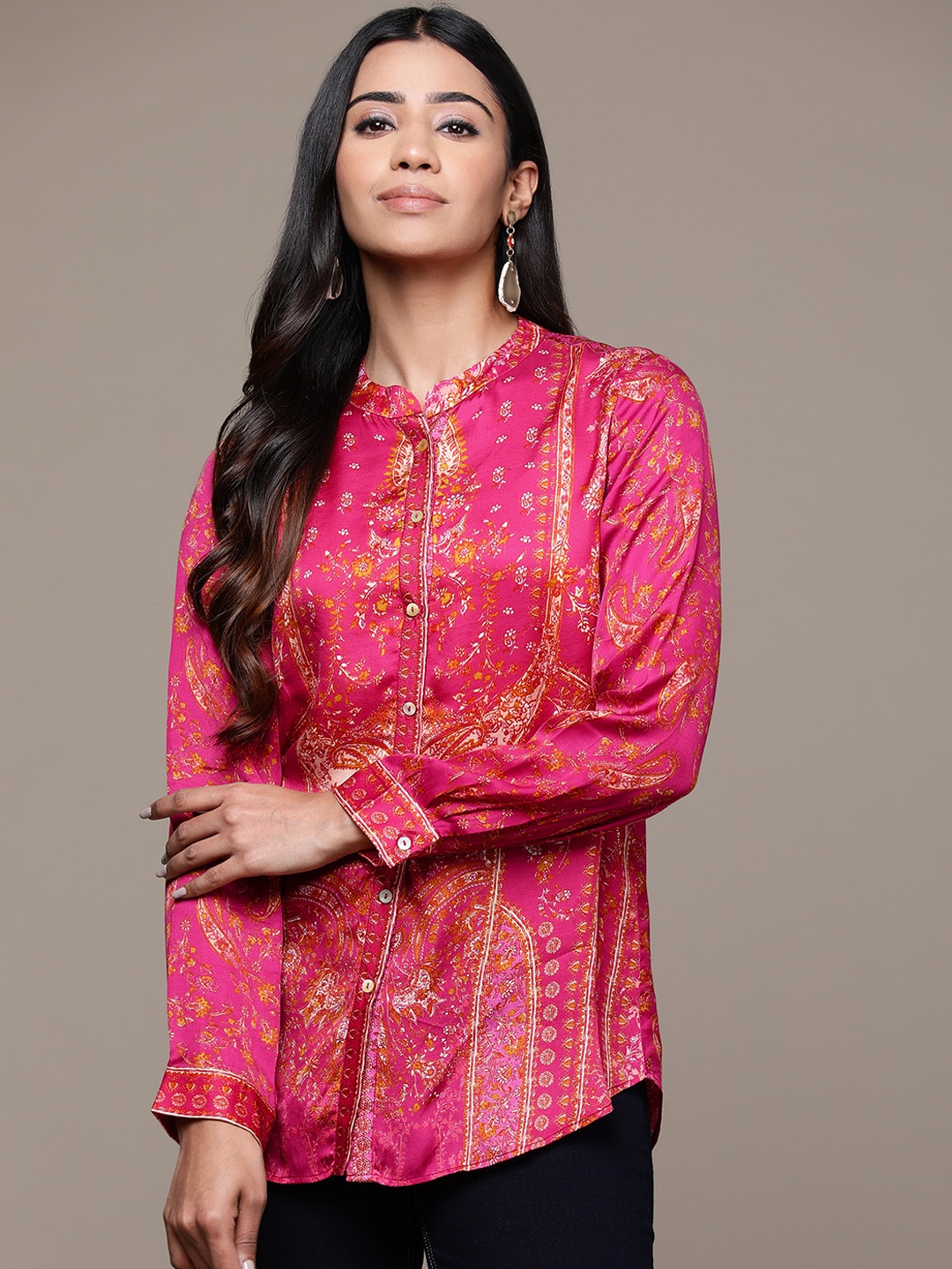 

aarke Ritu Kumar Women Floral Printed Casual Shirt, Pink