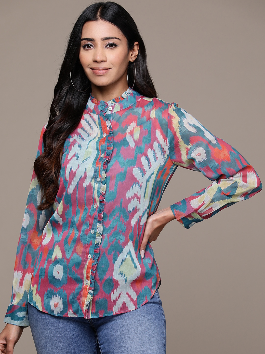 

aarke Ritu Kumar Women Printed Casual Shirt With Camisole, Multi