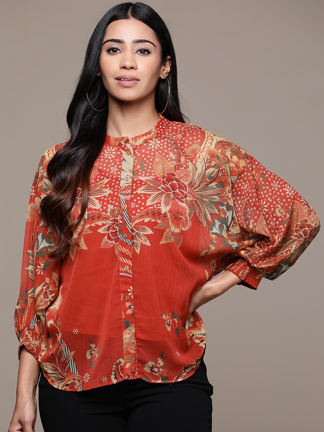 

aarke Ritu Kumar Women Printed Casual Shirt With Camisole, Orange
