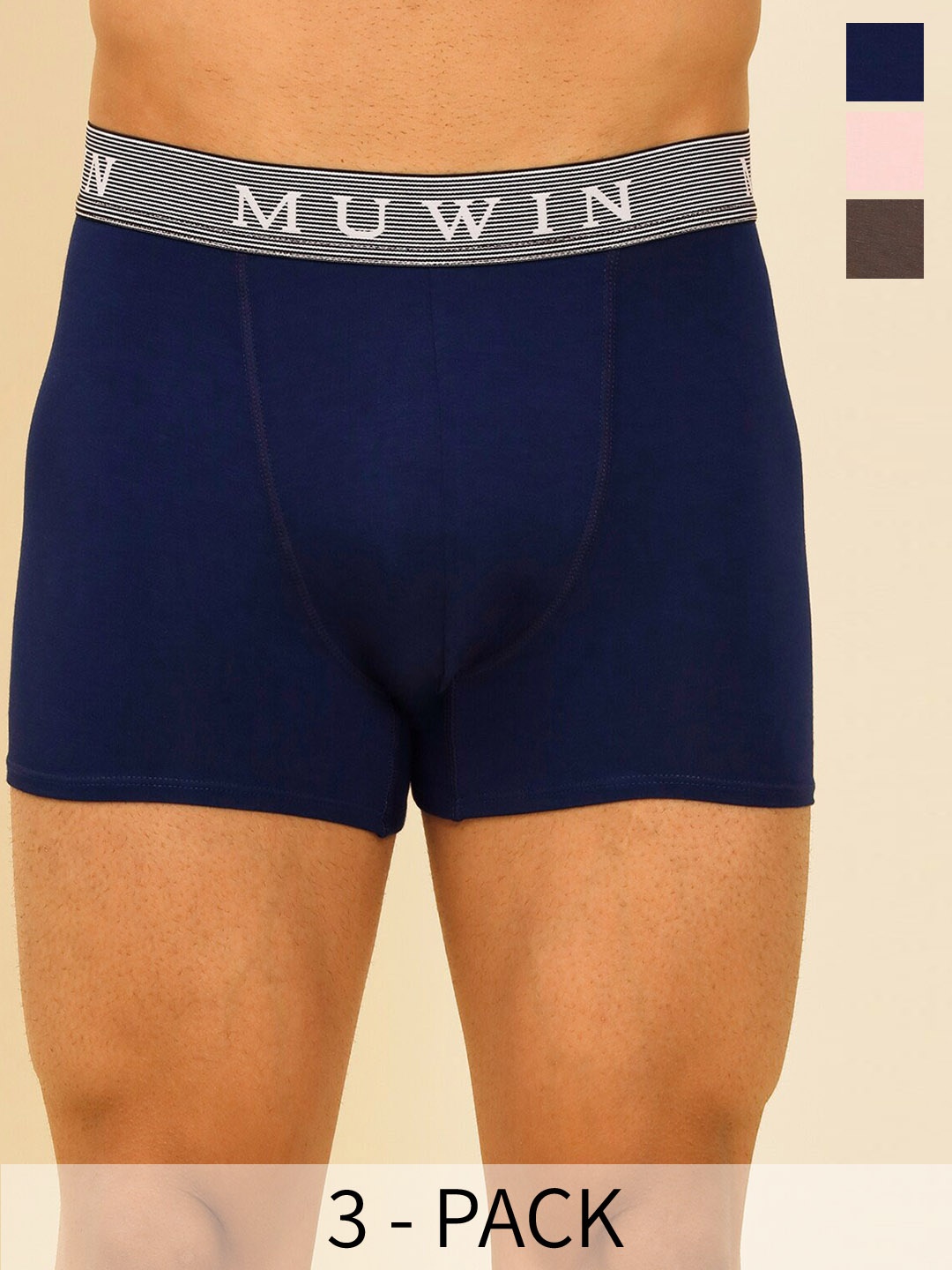 

MUWIN Pack Of 3 Mid Rise Trunk MRV-MU-TRNK-C4, Navy blue