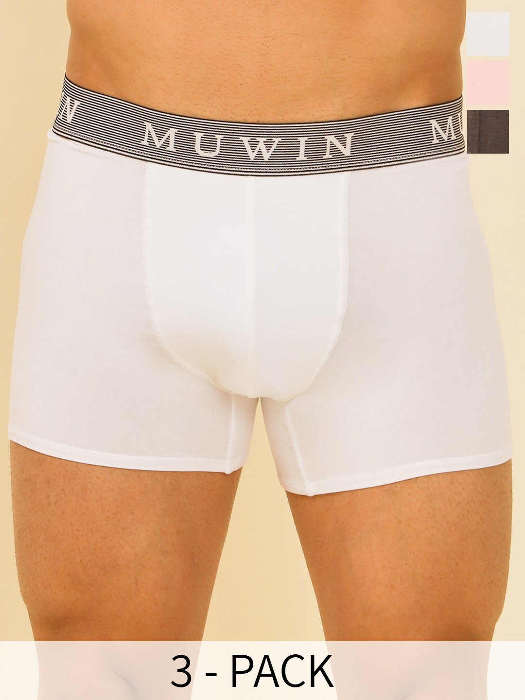 

MUWIN Pack Of 3 Brand Logo Printed Outer Elastic Trunk MRV-MU-TRNK-C15, White