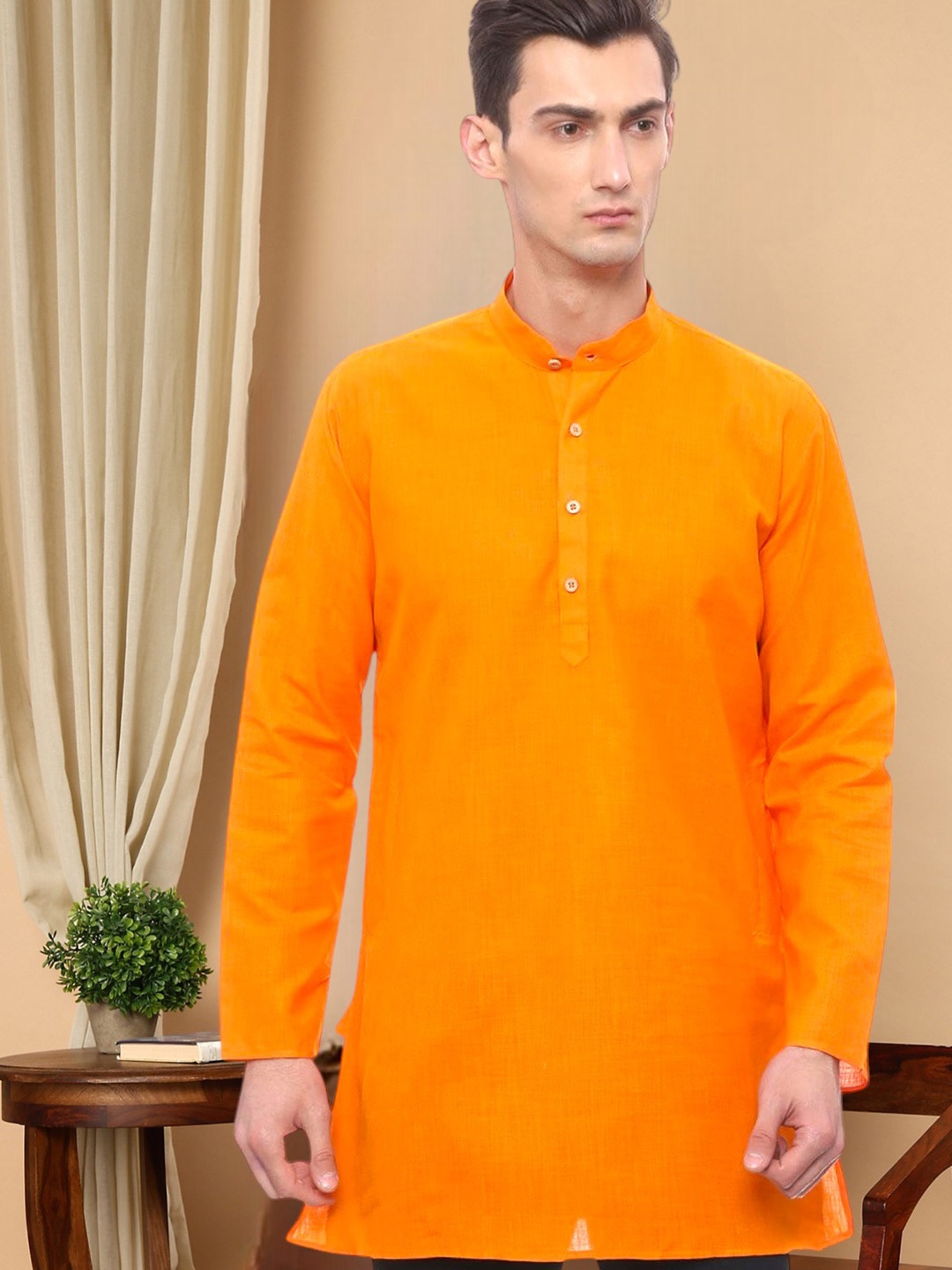 

TATTVA Long Sleeves Mandarin Collar Chikankari Kurta, Orange