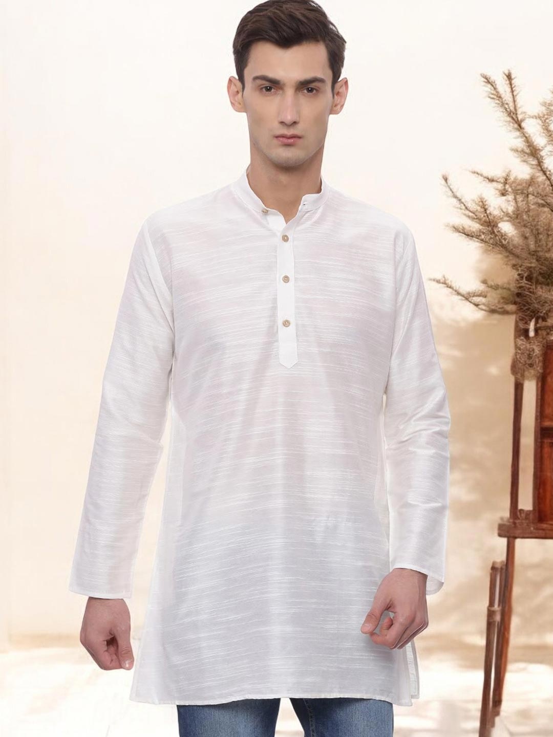 

TATTVA Long Sleeves Band Collar Straight Kurta, White