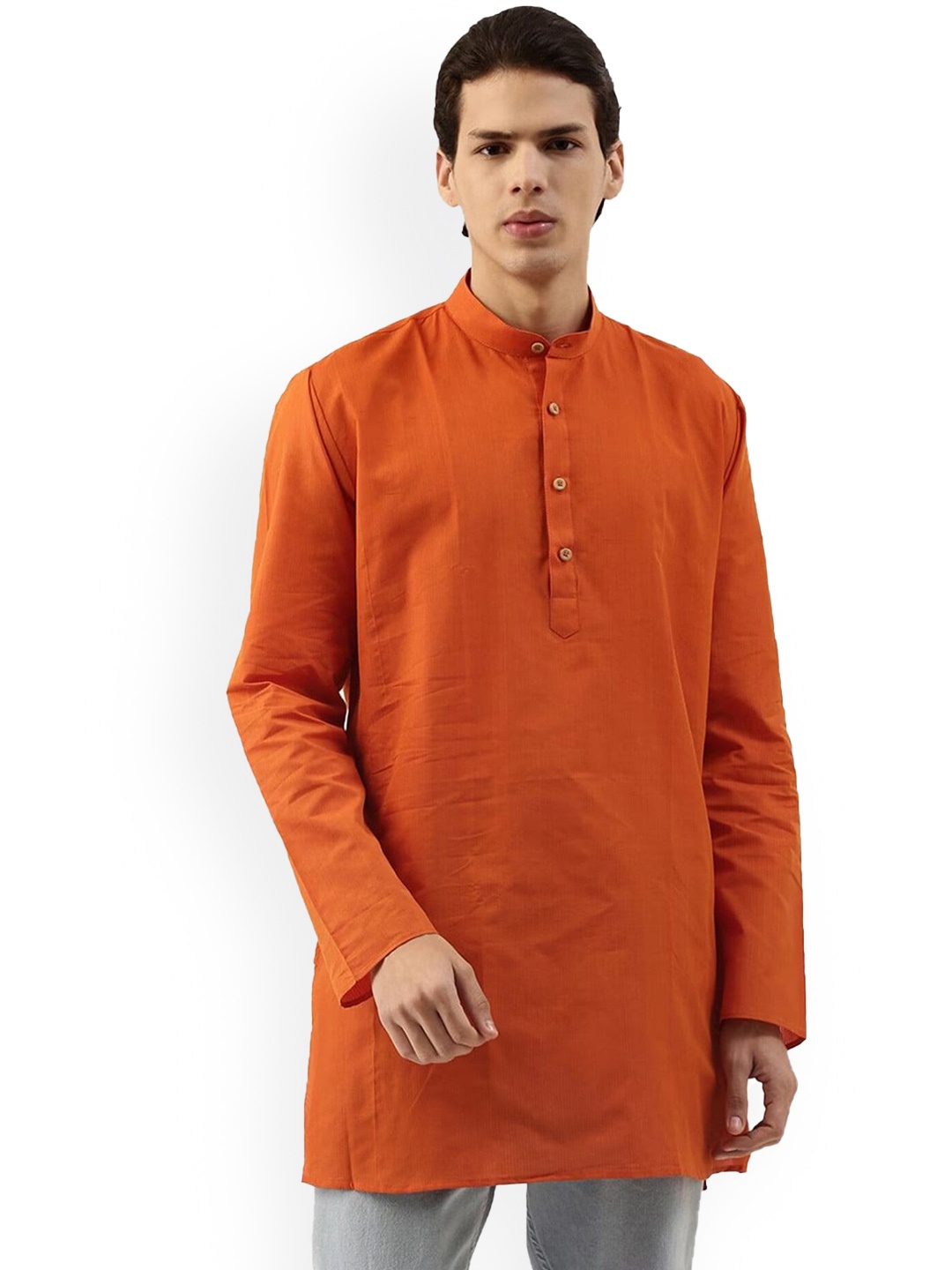 

TATTVA Long Sleeves Mandarin Collar Thread Work Kurta, Orange