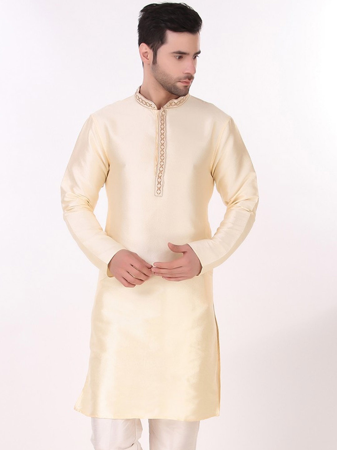 

Koshin Woven Design Thread Work Jacquard Kurta, Cream