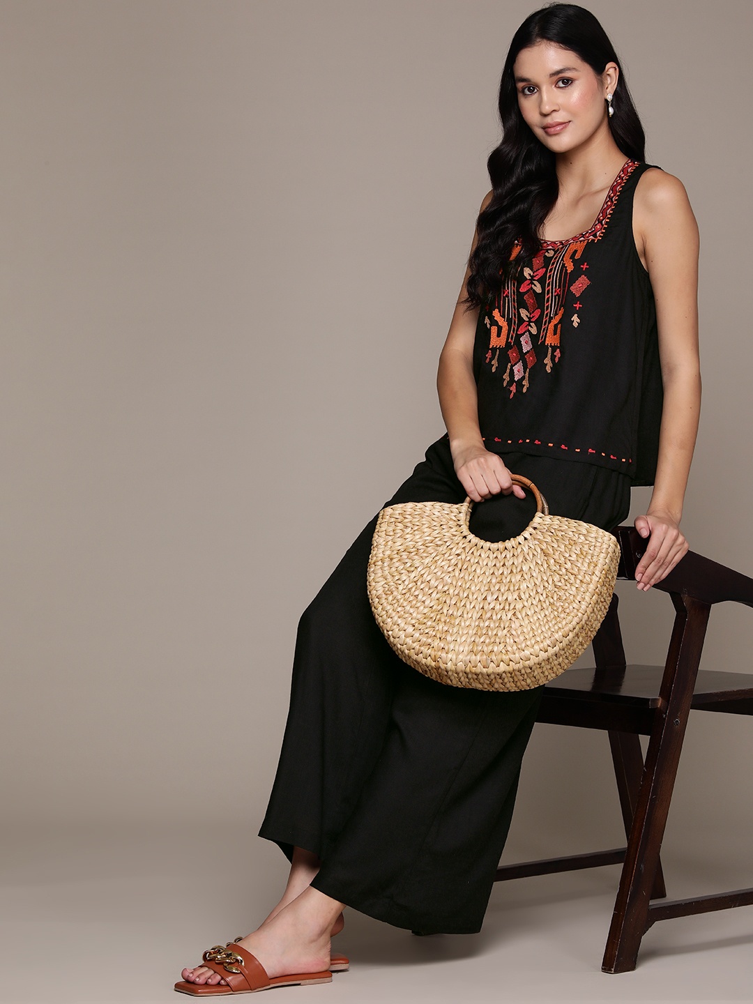 

aarke Ritu Kumar Embroidered Top with Palazzos, Black