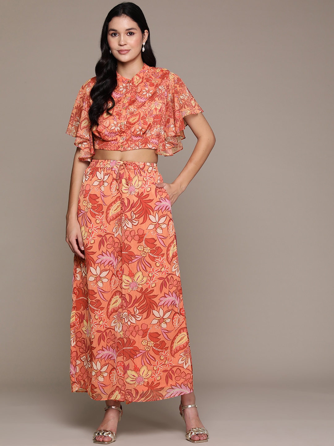 

aarke Ritu Kumar Floral Printed Top with Palazzos, Orange