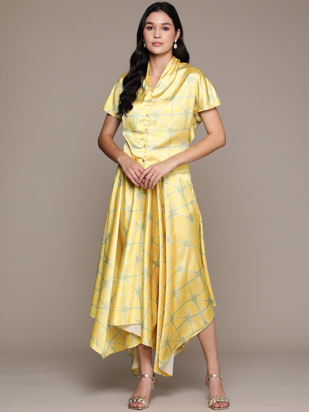 

aarke Ritu Kumar Printed Shirt with Palazzos, Yellow