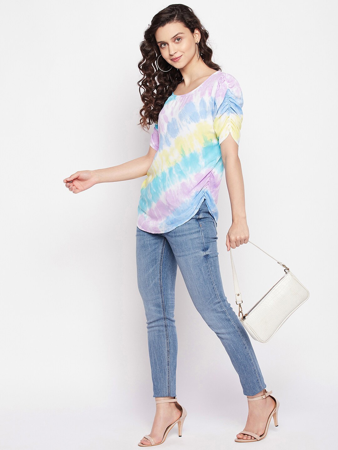 

Ruhaans Tie & Dye V-Neck Puff Sleeves Regular Top, Yellow