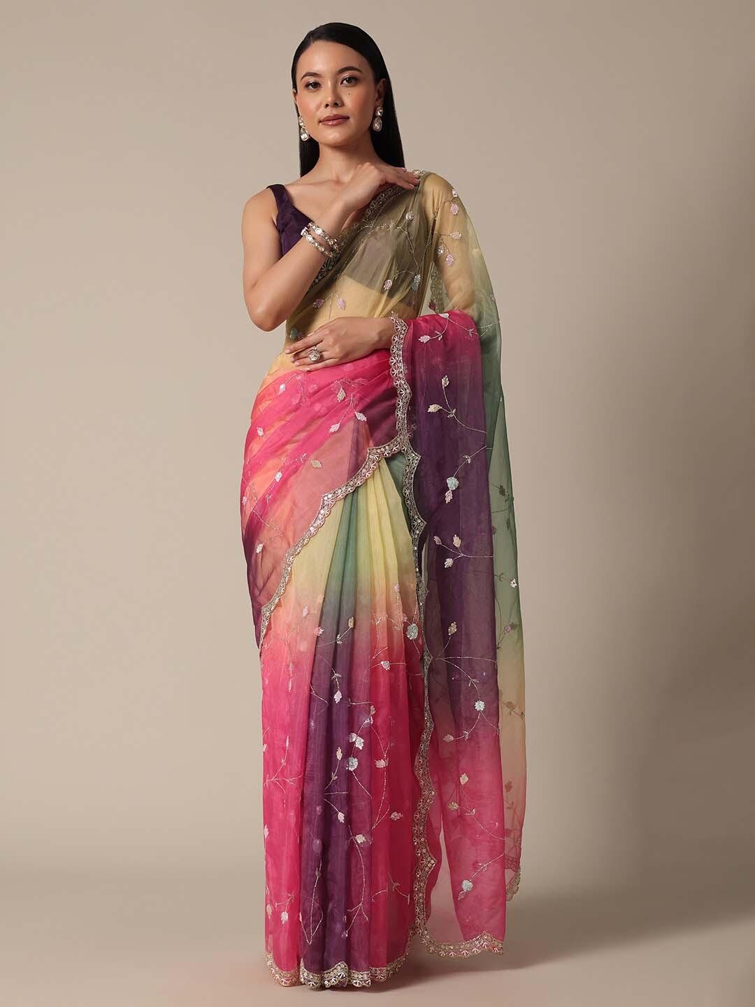 

KALKI Fashion Embellished Jaali Saree, Pink