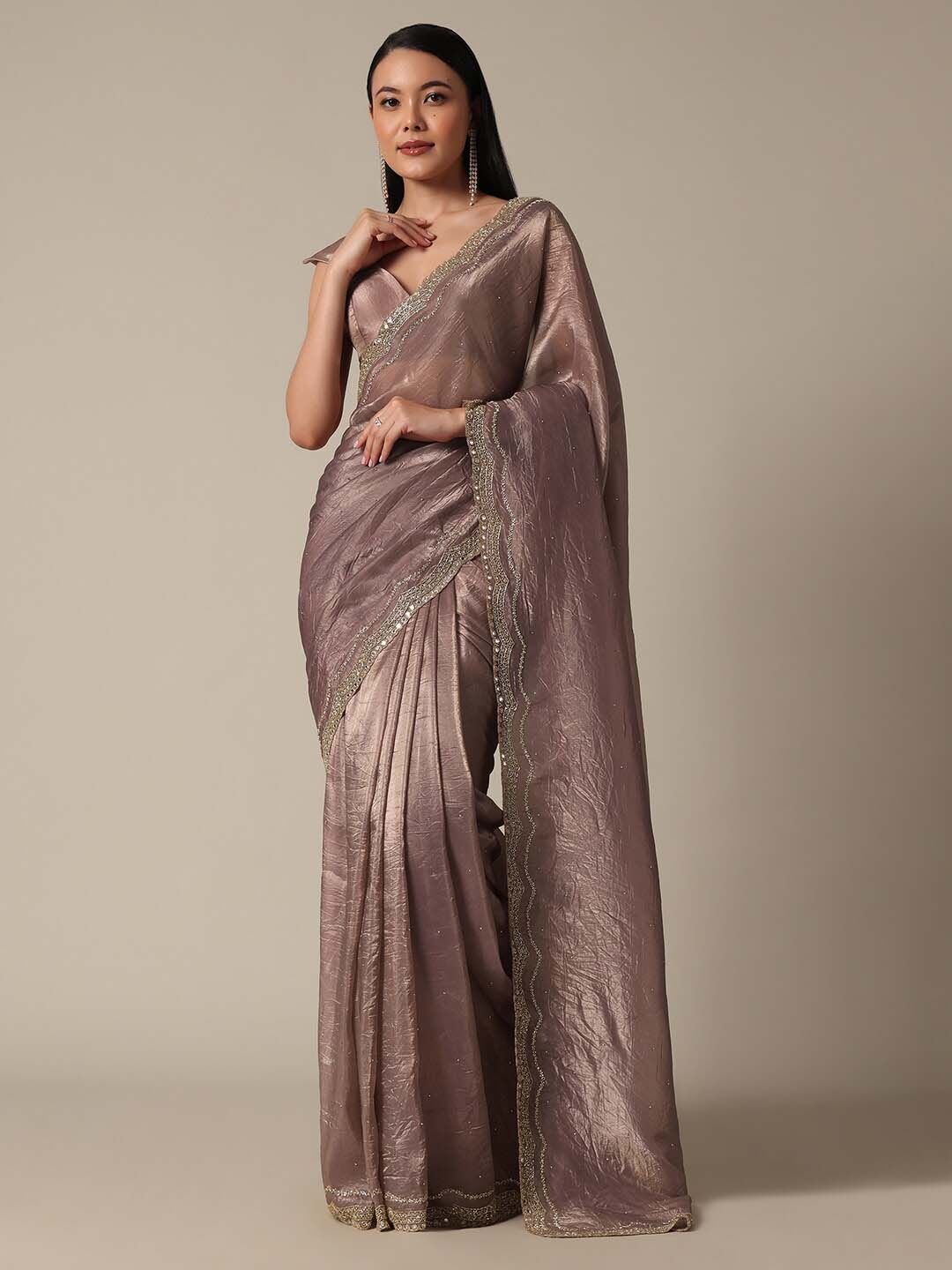 

KALKI Fashion Embellished Mirror Work Saree, Brown