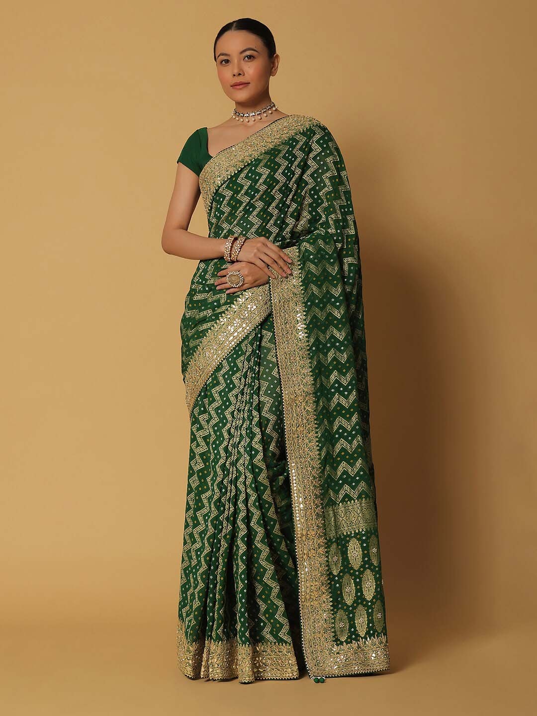 

KALKI Fashion Bandhani Embroidered Bandhani Saree, Green