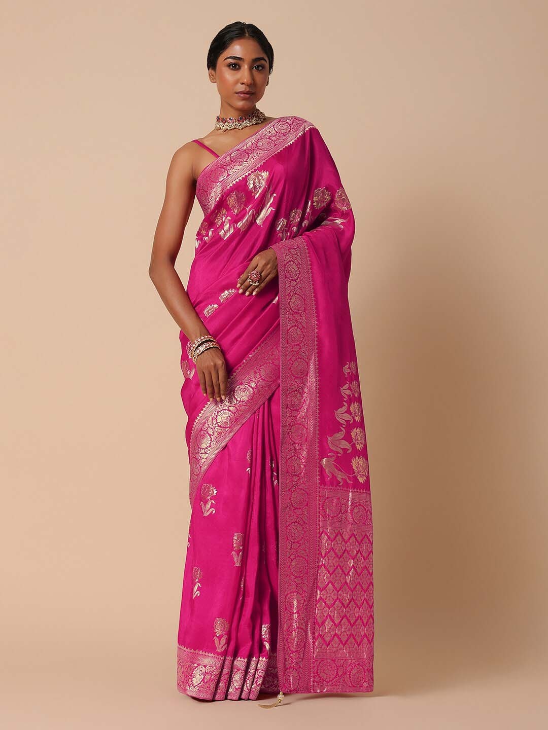 

KALKI Fashion Ethnic Motifs Woven Design Zari Banarasi Saree, Pink