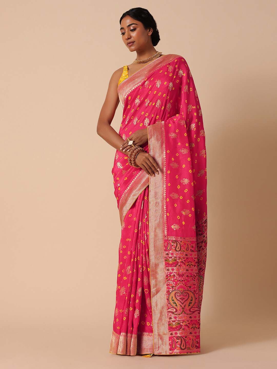 

KALKI Fashion Ethnic Motifs Woven Design Zari Banarasi Saree, Pink