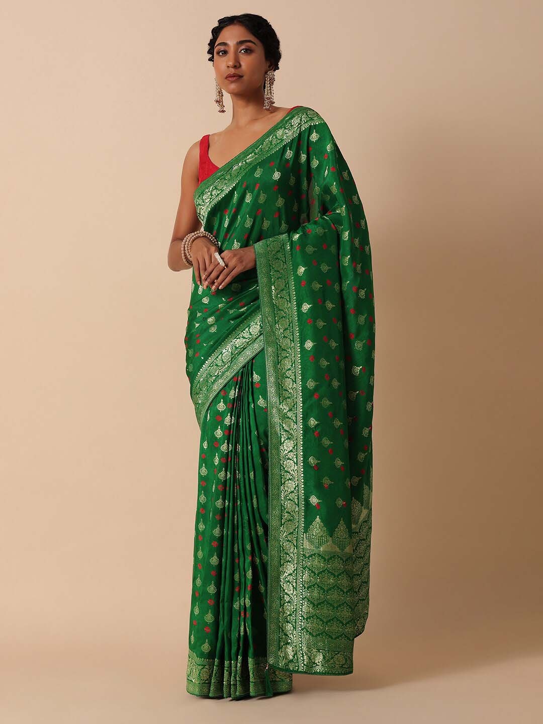 

KALKI Fashion Ethnic Motifs Woven Design Zari Banarasi Saree, Green