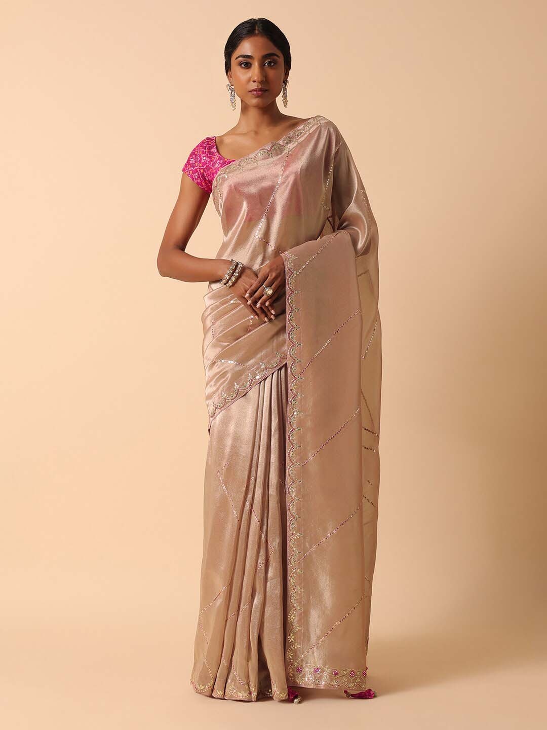 

KALKI Fashion Ethnic Motifs Gotta Patti Saree, Pink