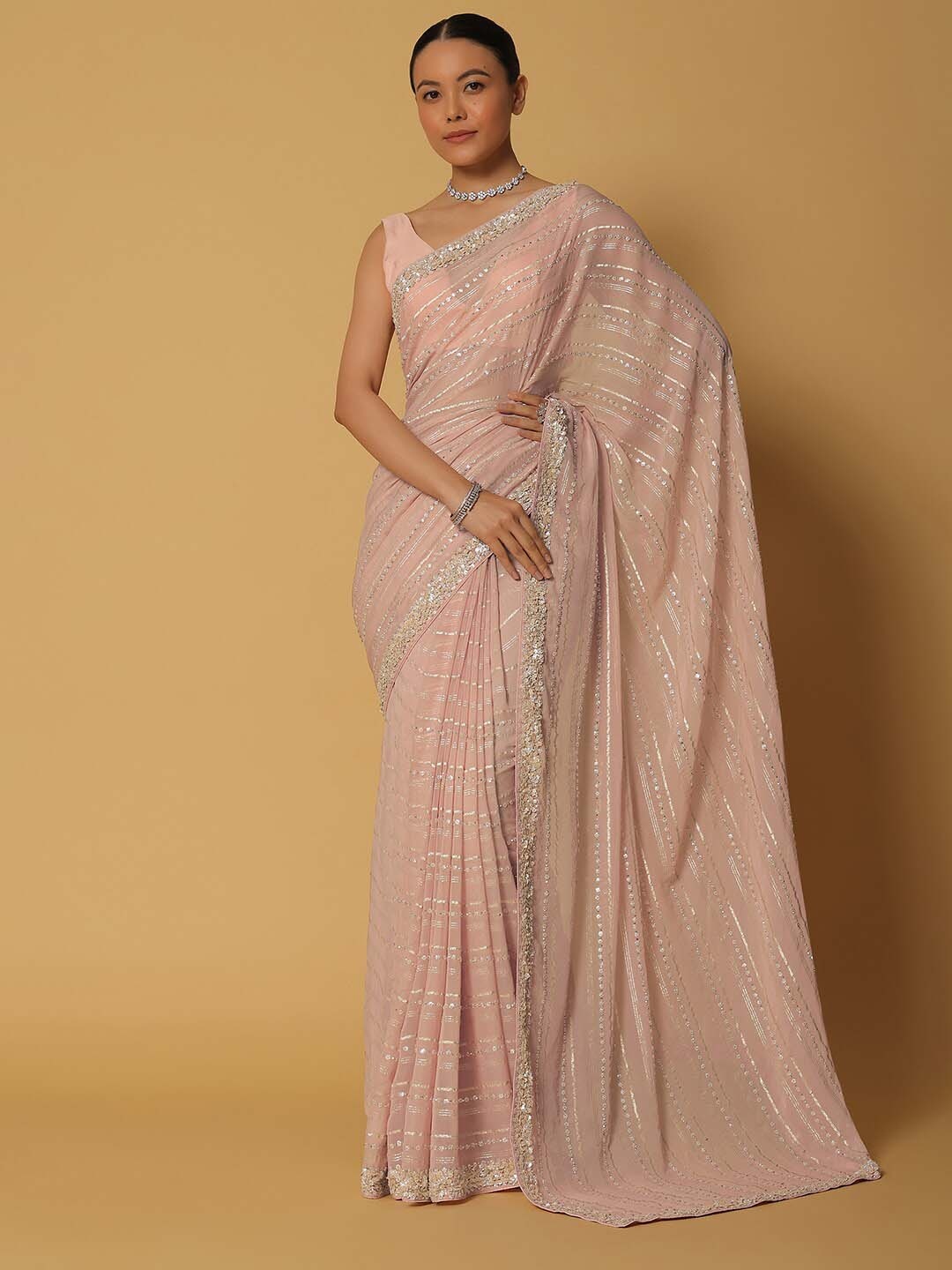 

KALKI Fashion Embellished Sequinned Pure Georgette Saree, Pink