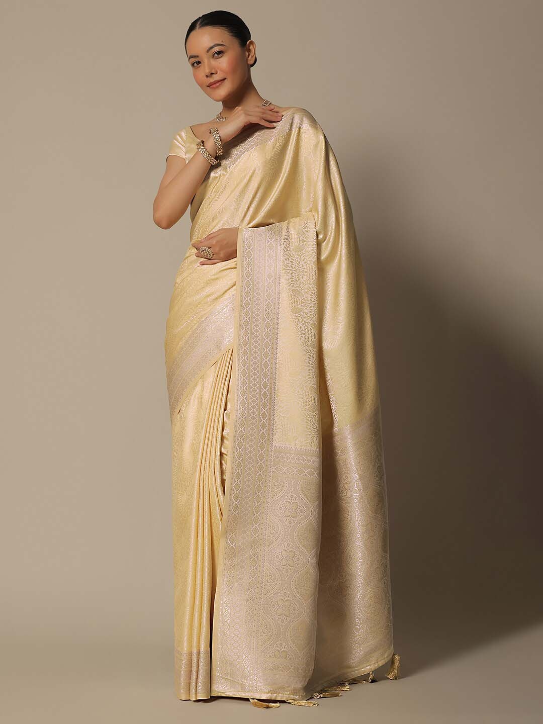 

KALKI Fashion Woven Design Brocade Saree, Beige