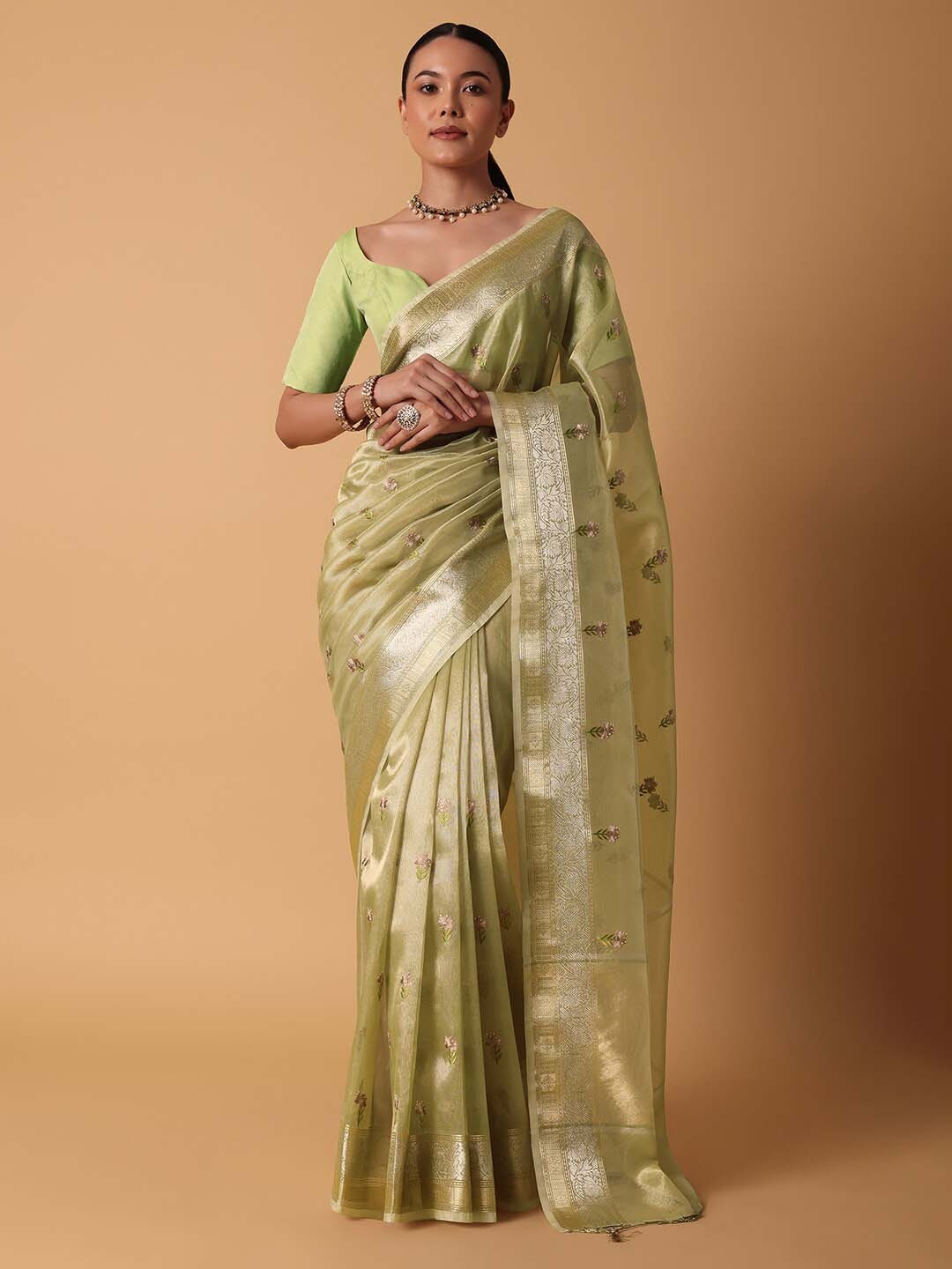 KALKI Fashion Ethnic Motifs Printed Saree, Green