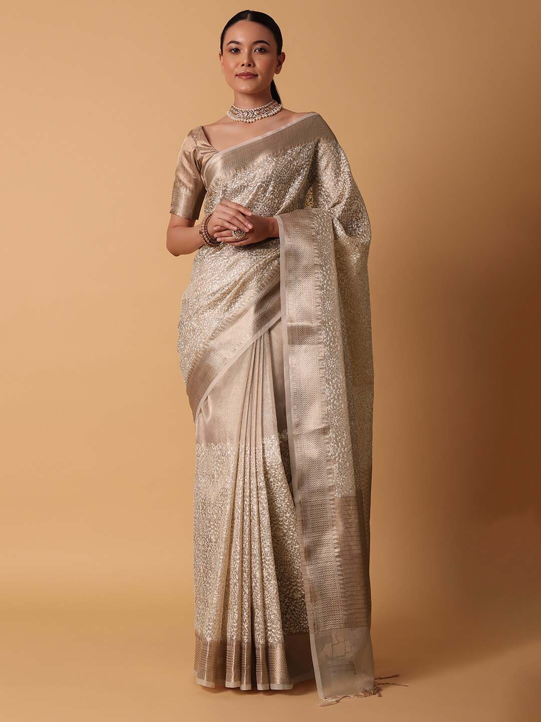 

KALKI Fashion Ethnic Woven Design Zari Chanderi Saree, Gold