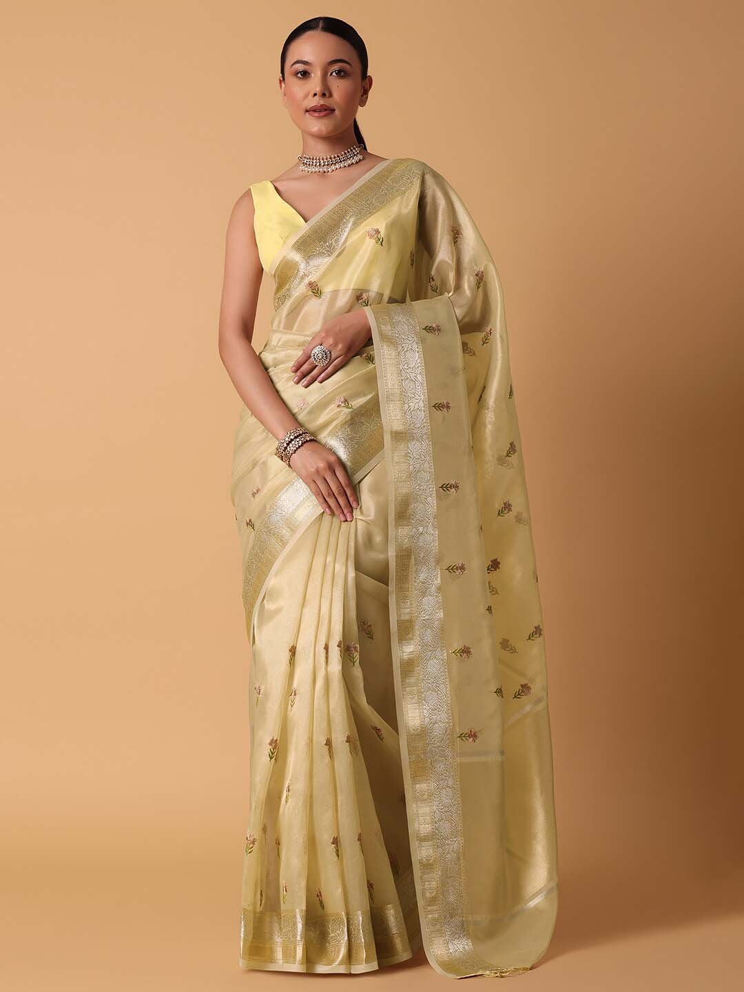 

KALKI Fashion Ethnic Motifs Printed Chanderi Saree, Gold