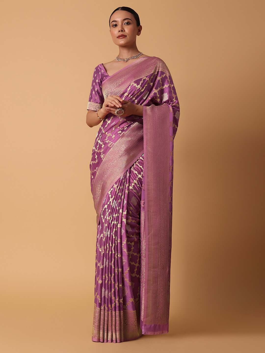 

KALKI Fashion Ethnic Motifs Jaali Satin Organza Saree, Pink