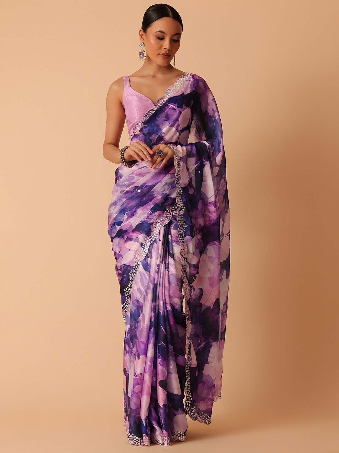 

KALKI Fashion Abstract Printed Satin Saree, Purple