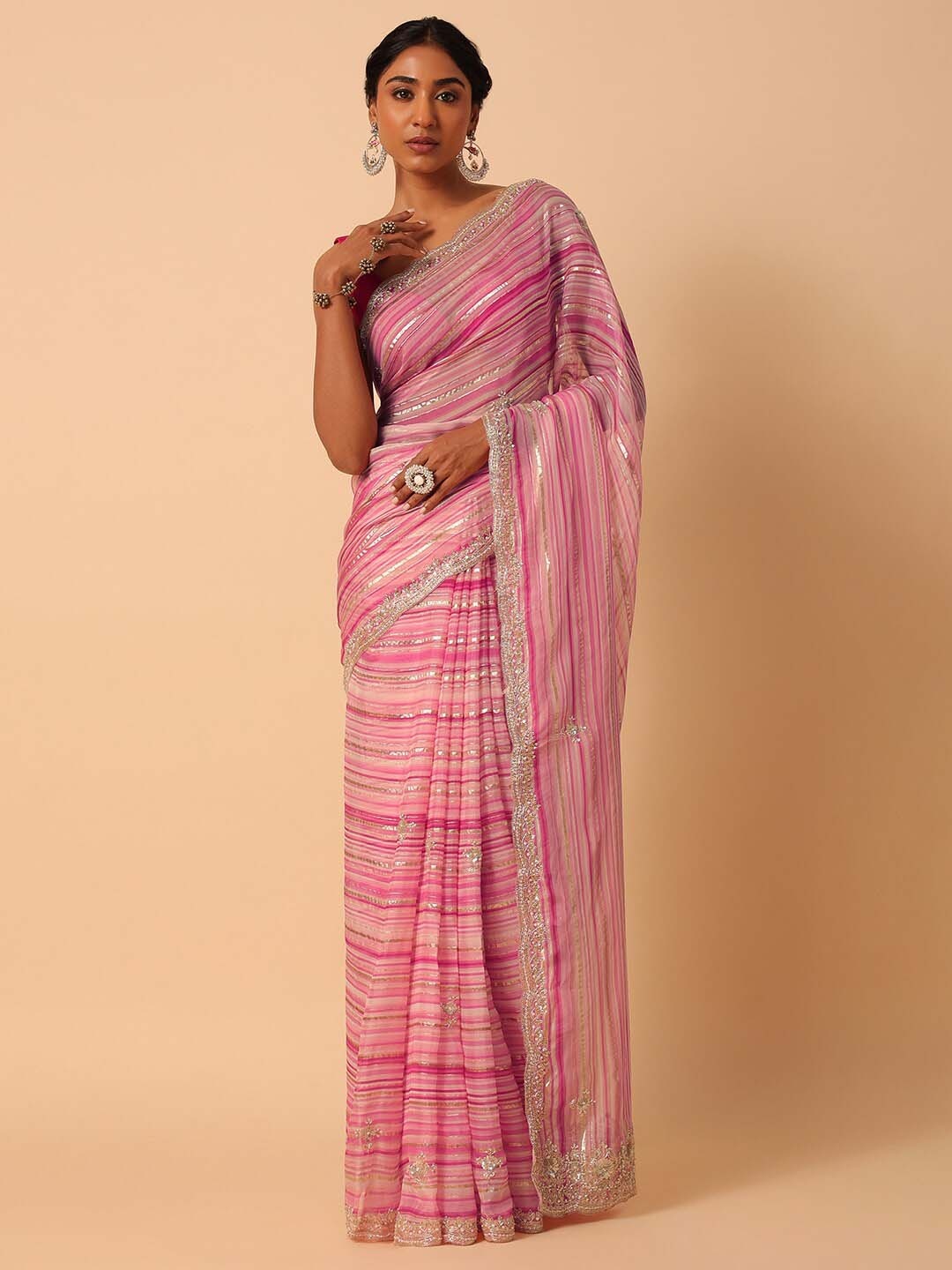 

KALKI Fashion Striped Zari Organza Saree, Silver