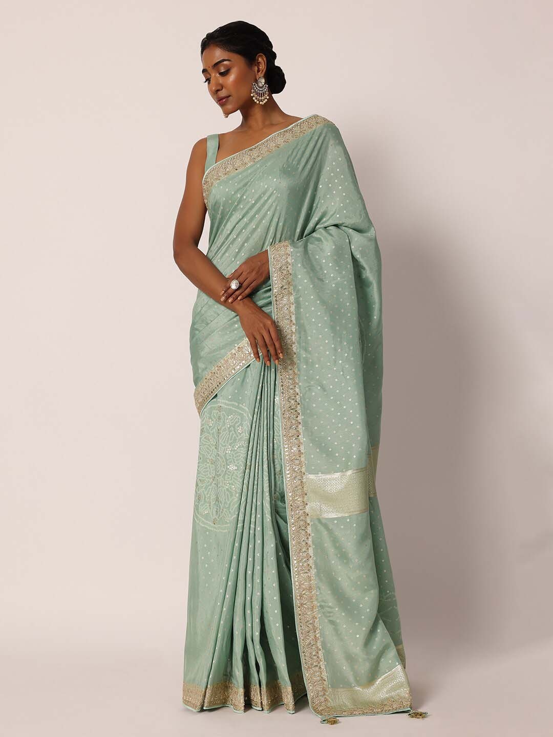 

KALKI Fashion Bandhani Printed Embroidered Saree, Green