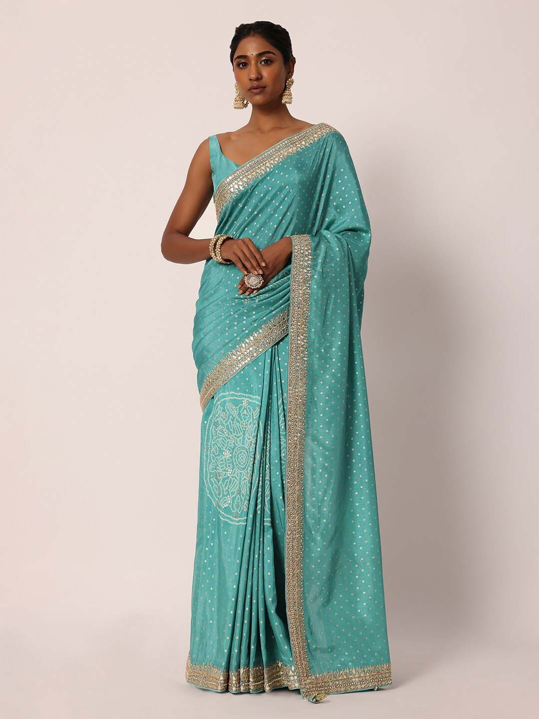

KALKI Fashion Geometric Printed Gotta Patti Embroidered Saree, Blue