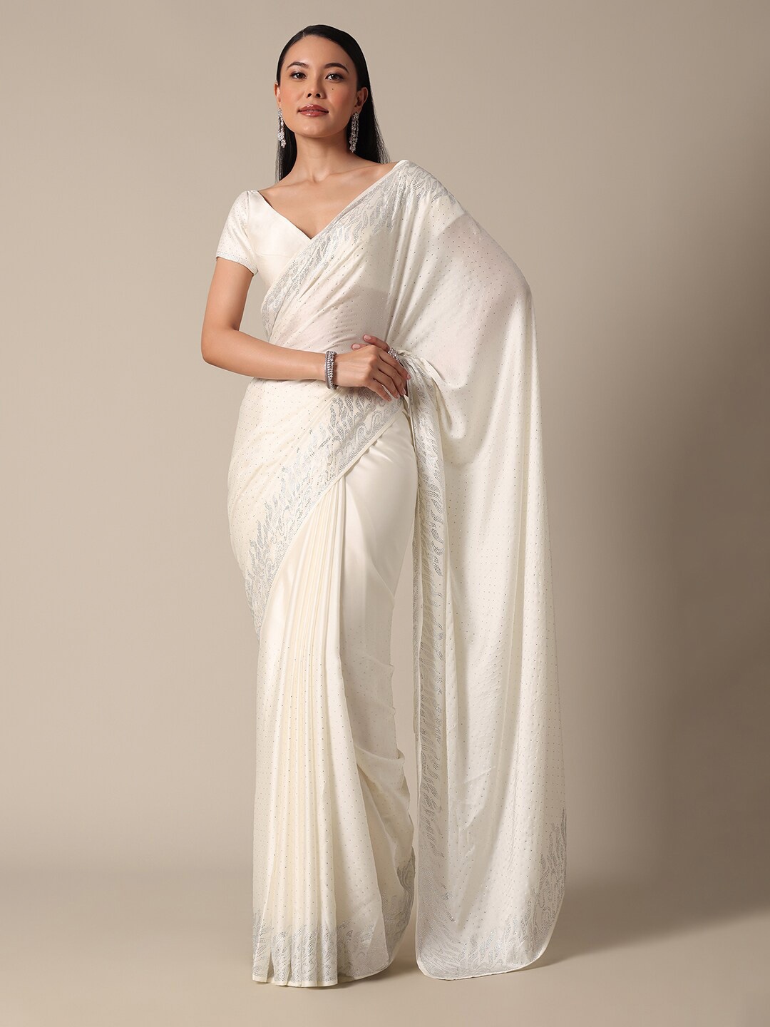 

KALKI Fashion Embellished Beads and Stones Tissue Saree, White