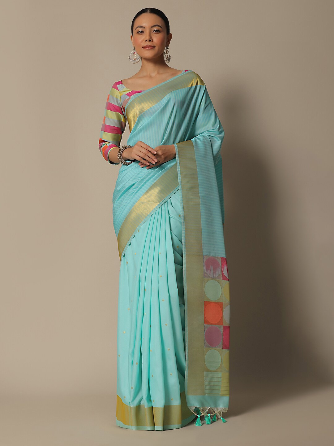 

KALKI Fashion Striped Zari Brocade Saree, Blue