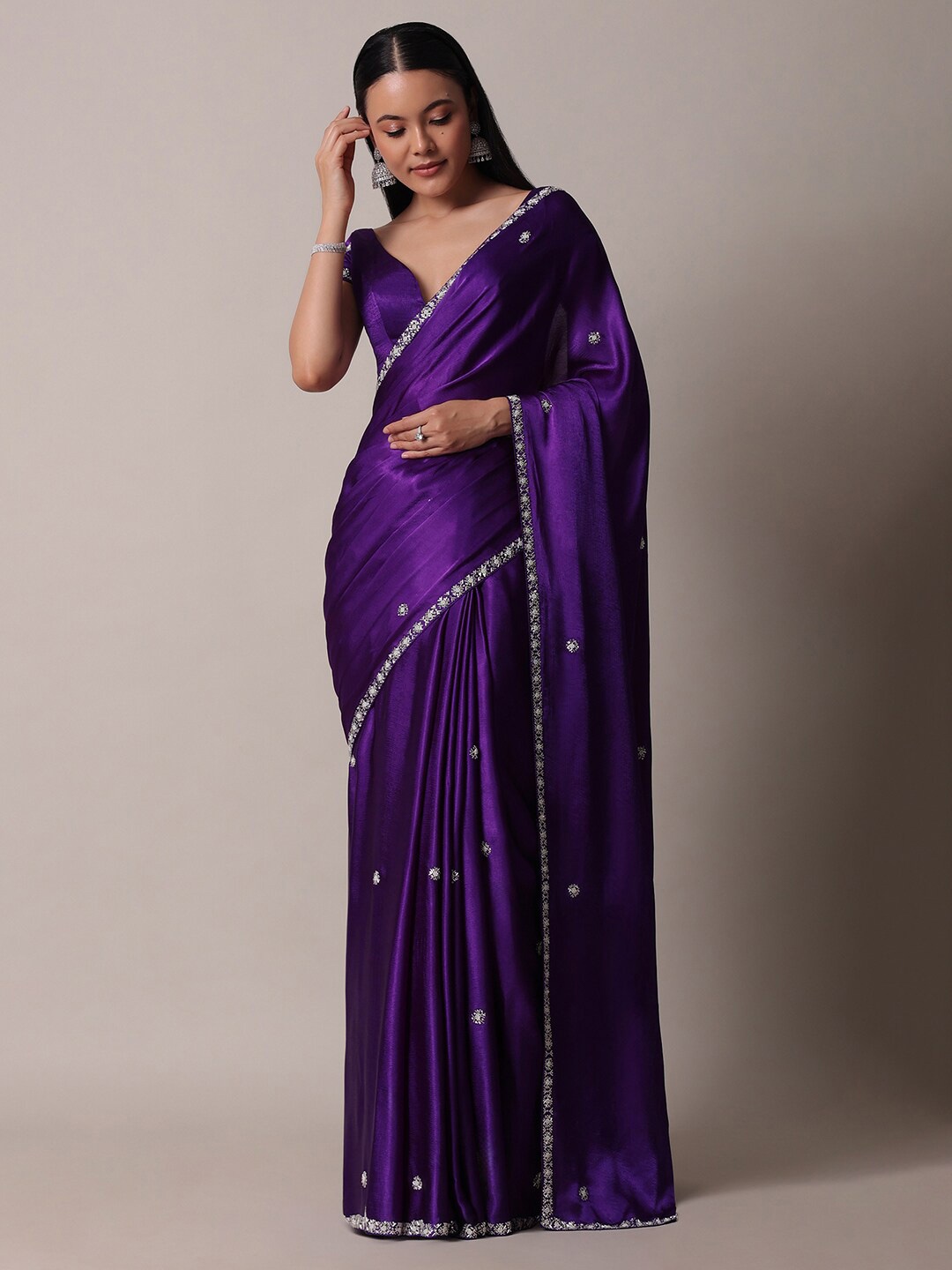 

KALKI Fashion Embellished Beads and Stones Satin Saree, Purple