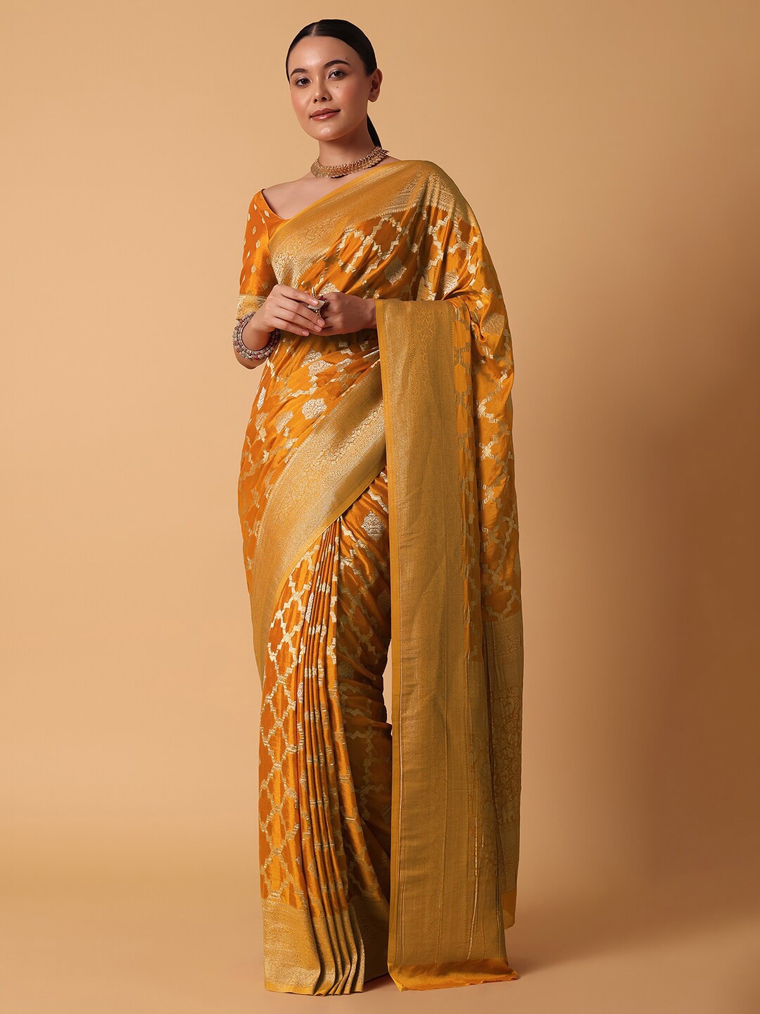 

KALKI Fashion Woven Design Zari Satin Saree, Yellow