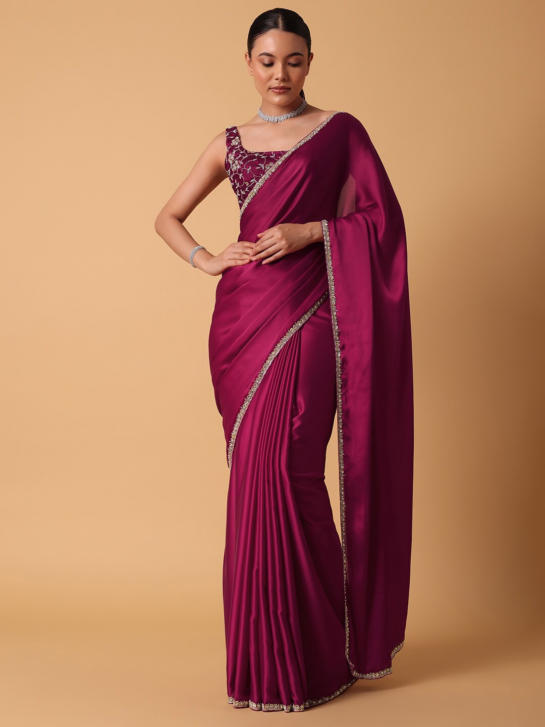 

KALKI Fashion Floral Embellished Satin Saree, Red