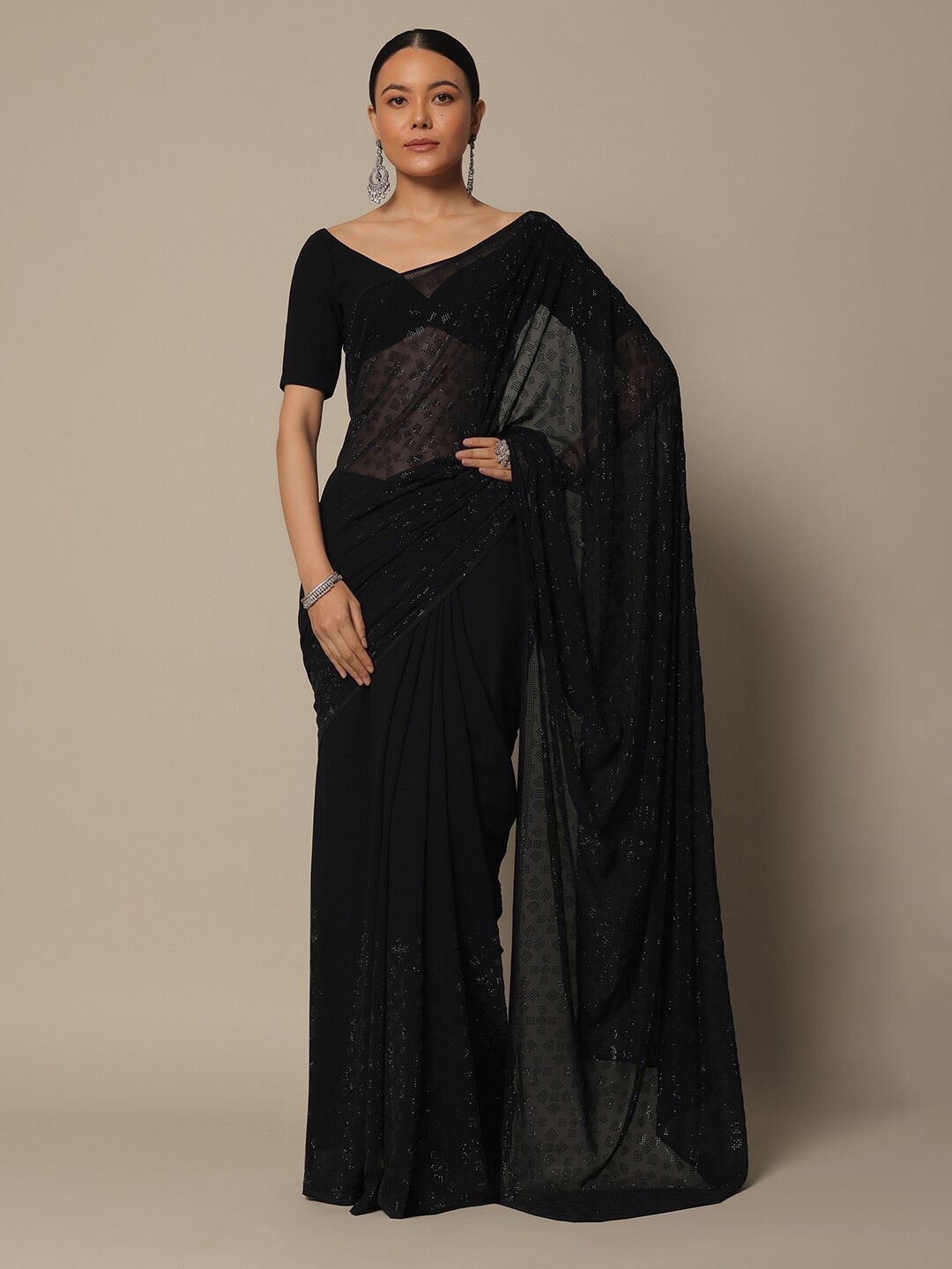 

KALKI Fashion Embellished Beads & Stones Pure Georgette Saree, Black