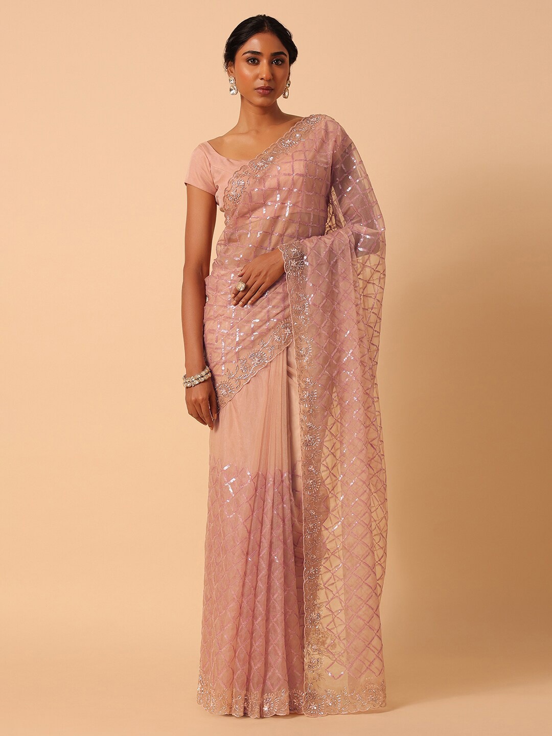 

KALKI Fashion Embroidered Organza Saree, Peach