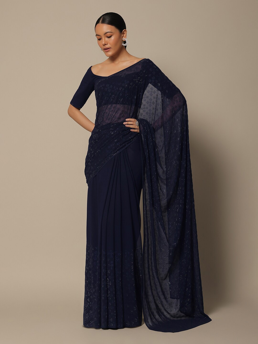 

KALKI Fashion Embellished Beads and Stones Pure Georgette Saree, Blue
